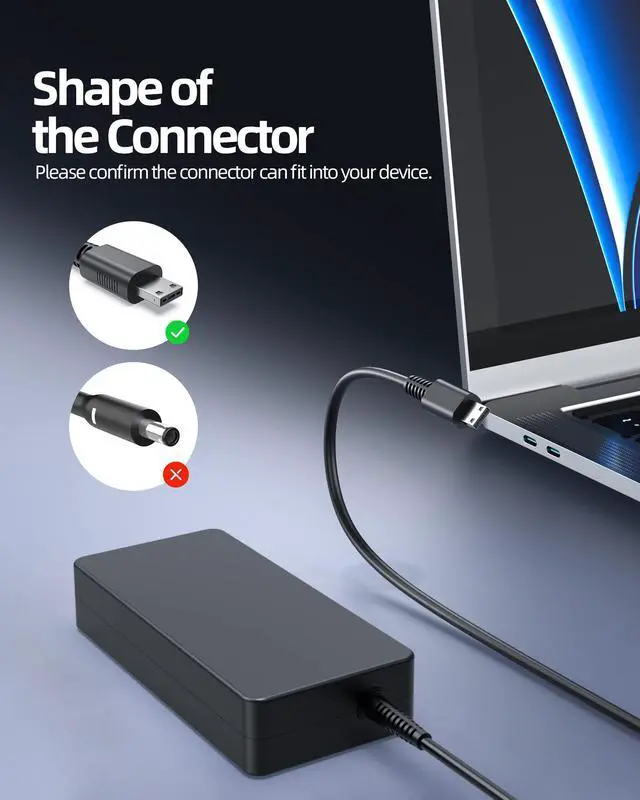 Alt view image 2 of 5 - 280W USB Tip Charger Fit for MSI Raider GE68 GE78 Raider GE68 HX 13VX Raider GE78HX 13VG Laptop AC Power Adapter Supply Cord