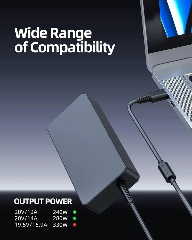 Alt view image 4 of 5 - 280W USB Tip Charger Fit for MSI Raider GE68 GE78 Raider GE68 HX 13VX Raider GE78HX 13VG Laptop AC Power Adapter Supply Cord