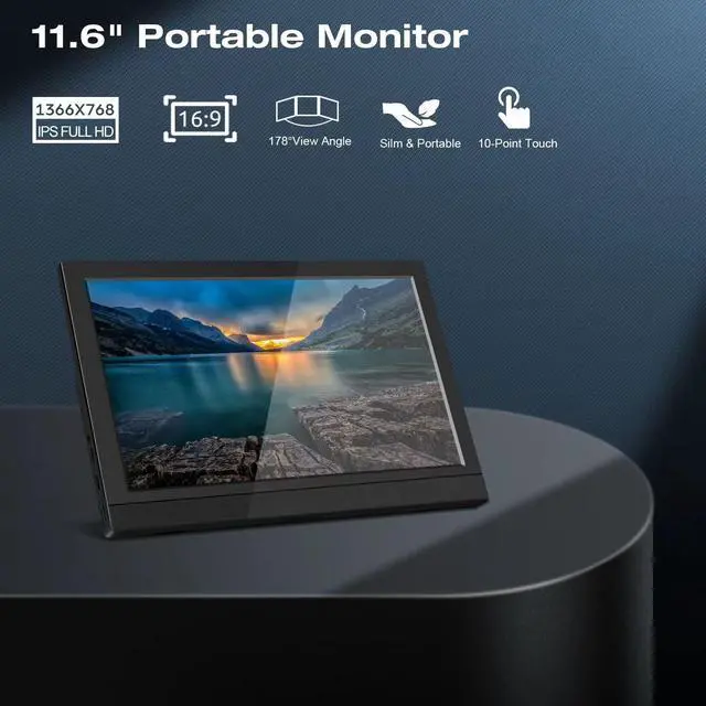 Alt view image 2 of 5 - Lrtzcbi Touchscreen Portable Monitor 11.6 Inch, HDR 1366x768P IPS Screen External Small Monitor with USB C HDMI Port for Laptop/Raspberry Pi/Phone/PC/Xbox/PS3/4