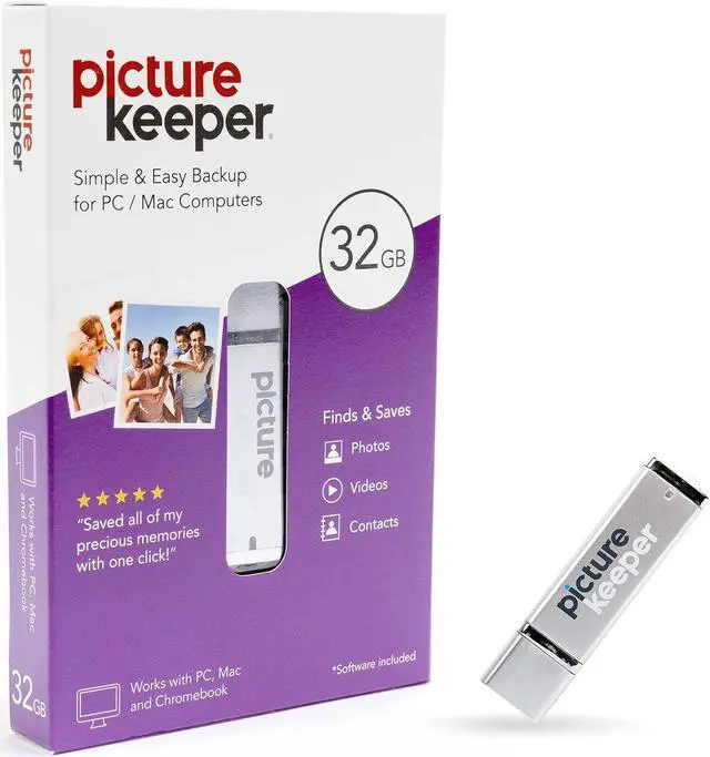 Main image of Picture Keeper for Mac & PC - 32GB USB Stick Backup for Photos, Videos, Contacts, Laptop, Computer and MacBook Flash Drive Memory Backup, External Storage Thumb Drive - 32GB, Silver