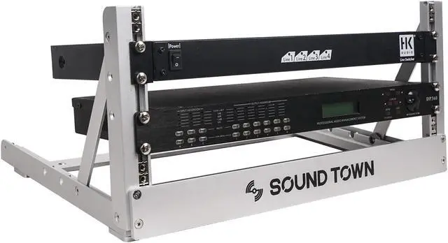 Alt view image 2 of 5 - Sound Town 4U Aluminum 2-Post Desktop Open-Frame Rack, Angle Adjustable, for Audio/Video, Network Switches, Routers, Patch Panels (2PF-4A)