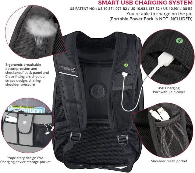 Alt view image 5 of 5 - Swissdigital Design Large Travel Backpack For Men, TSA-Friendly Business Laptop Backpack, USB Charging Port,RFID Protection Tech Backpack Fits 15.6Inch Laptop (TERABYTE J16BTF-02) One Nation One World