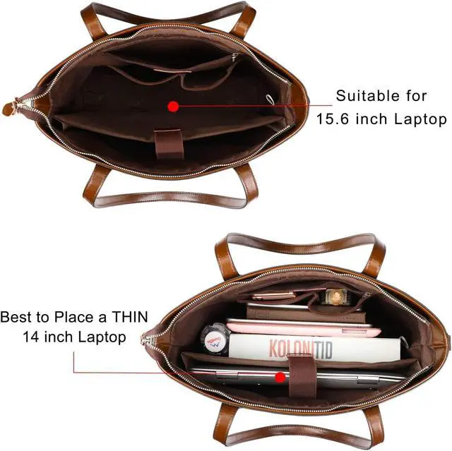 Alt view image 3 of 5 - S-ZONE Leather Tote Bag for Women Office Shoulder Handbag 15.6 Inch Work Laptop Briefcase (Brown)