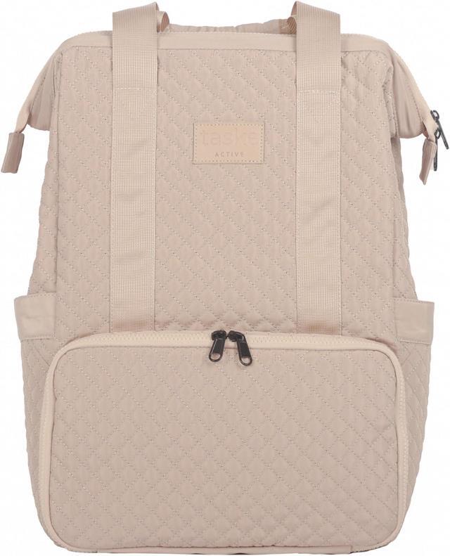 Alt view image 4 of 5 - taskeACTIVE backpack with insulated compartment, laptop bag, drink pockets, internal mesh compartments, luggage strap (Oatmeal), lunch, gym and diaper bag