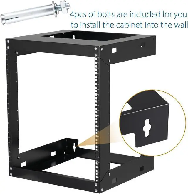 Alt view image 5 of 5 - 12U Wall Mount Rack Open Frame 19 Inch Server Equipment 2 Post Network Cabinet 18 inches Depth Black by Tedgetal