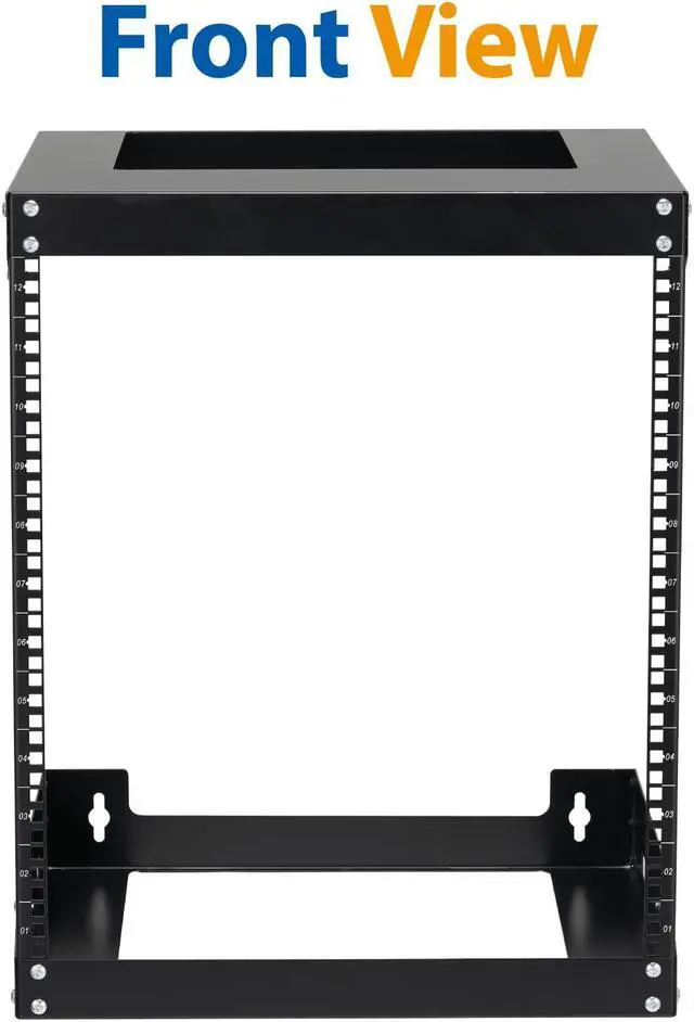 Alt view image 3 of 5 - 12U Wall Mount Rack Open Frame 19 Inch Server Equipment 2 Post Network Cabinet 18 inches Depth Black by Tedgetal