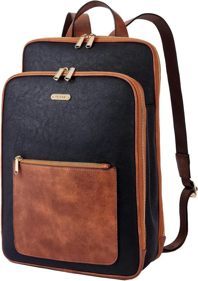 Main image of Telena Leather Laptop Backpack for Women 15.6 inch Computer Bag Casual College Bookbag Bag