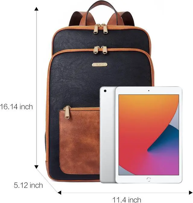 Alt view image 5 of 5 - Telena Leather Laptop Backpack for Women 15.6 inch Computer Bag Casual College Bookbag Bag