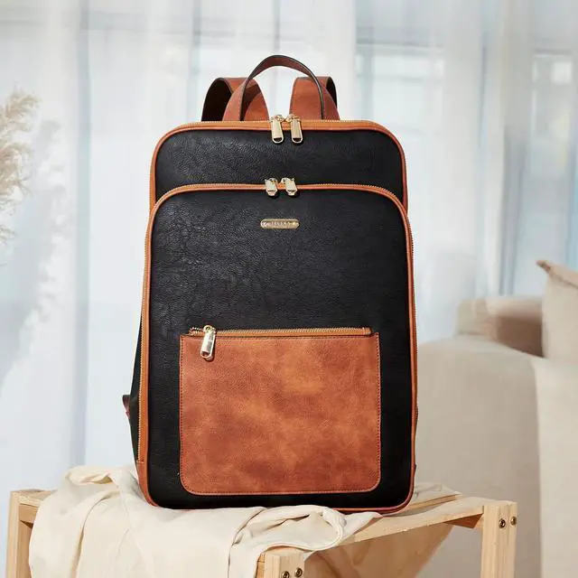 Alt view image 2 of 5 - Telena Leather Laptop Backpack for Women 15.6 inch Computer Bag Casual College Bookbag Bag