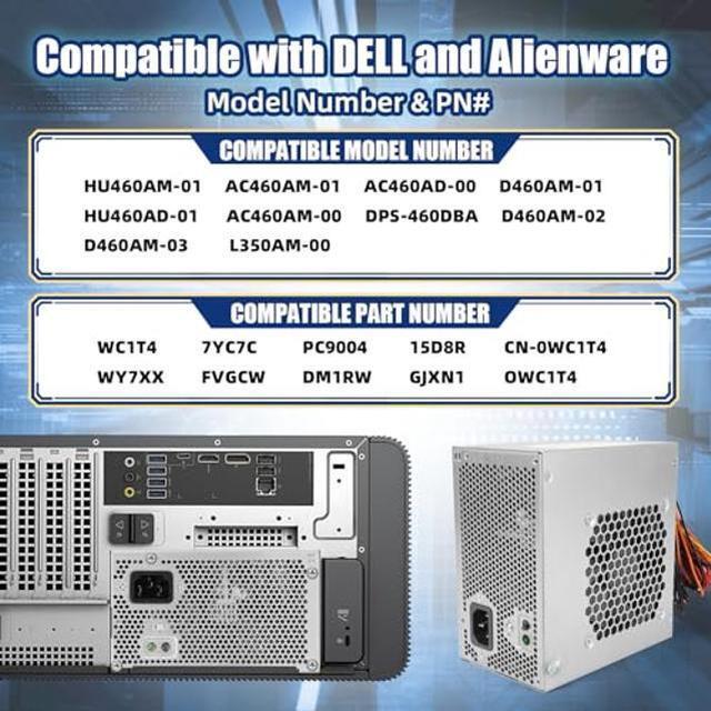 Alt view image 4 of 5 - Upgraded HU460AM-01 WC1T4 D460AM-03 460W Power Supply Compatible with Dell XPS 8930 8920 8910 8900 8700 8300 Alien-Ware Aurora R5 Replacement DPS-460DB-15 AC460AM-01 WY7XX WC1T4 D460AM-03 L350AM-00