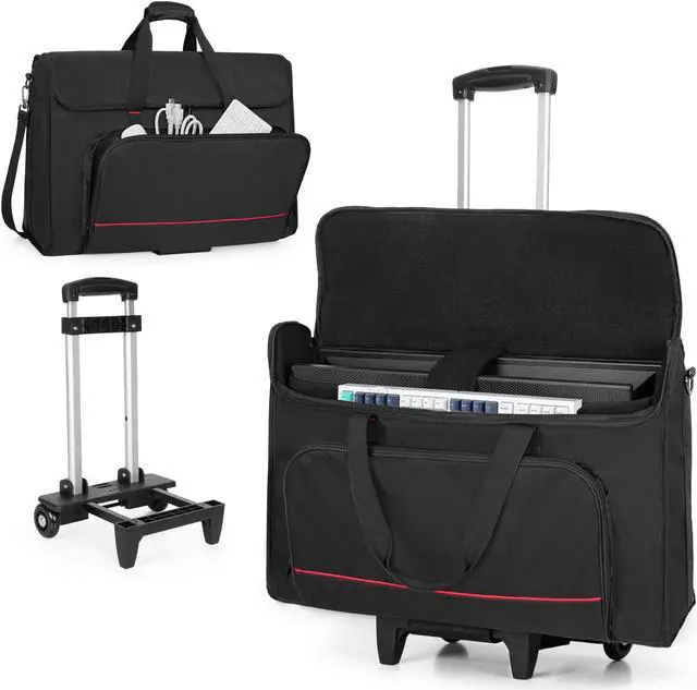 Main image of Trunab Rolling Monitor Carry Case for 24 Inch Monitors with Detachable Trolley, Padded Monitor Bag Hold Up to 2 LCD Screens/TVs and Accessories, Black Patented Design