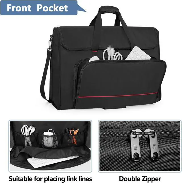 Alt view image 3 of 5 - Trunab Rolling Monitor Carry Case for 24 Inch Monitors with Detachable Trolley, Padded Monitor Bag Hold Up to 2 LCD Screens/TVs and Accessories, Black Patented Design