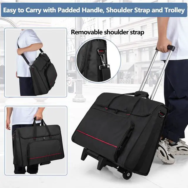 Alt view image 5 of 5 - Trunab Rolling Monitor Carry Case for 24 Inch Monitors with Detachable Trolley, Padded Monitor Bag Hold Up to 2 LCD Screens/TVs and Accessories, Black Patented Design