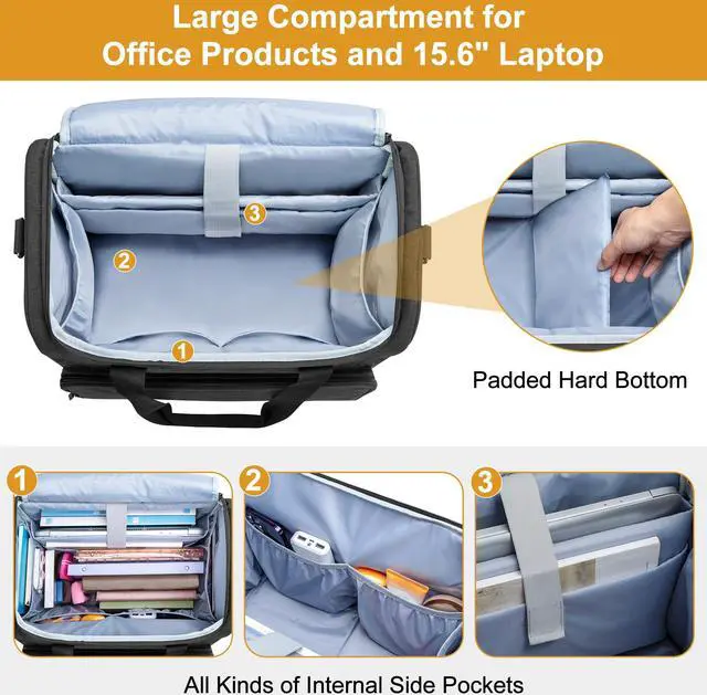 Alt view image 3 of 5 - Trunab Rolling Teacher Bag, Teacher Tote Bag with Bottom Pad and Detachable Trolley, Wheeled Teacher Bag with Padded Sleeves Holds up to 15.6" Laptop