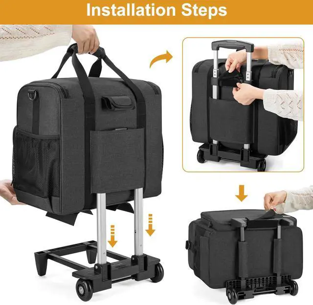 Alt view image 4 of 5 - Trunab Rolling Teacher Bag, Teacher Tote Bag with Bottom Pad and Detachable Trolley, Wheeled Teacher Bag with Padded Sleeves Holds up to 15.6" Laptop