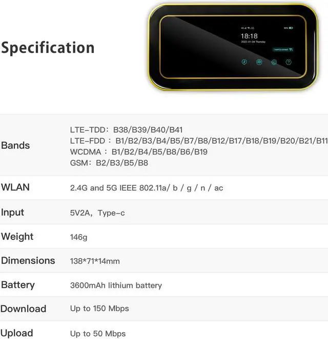 Alt view image 5 of 5 - Mobile Hotspot Device Portable WiFi Hotspot for Travel International Coverage Router, Multi-Carrier Access, No Contract or SIM Card Required, Worldwide, Home (USA 10GB Valid for one Year)