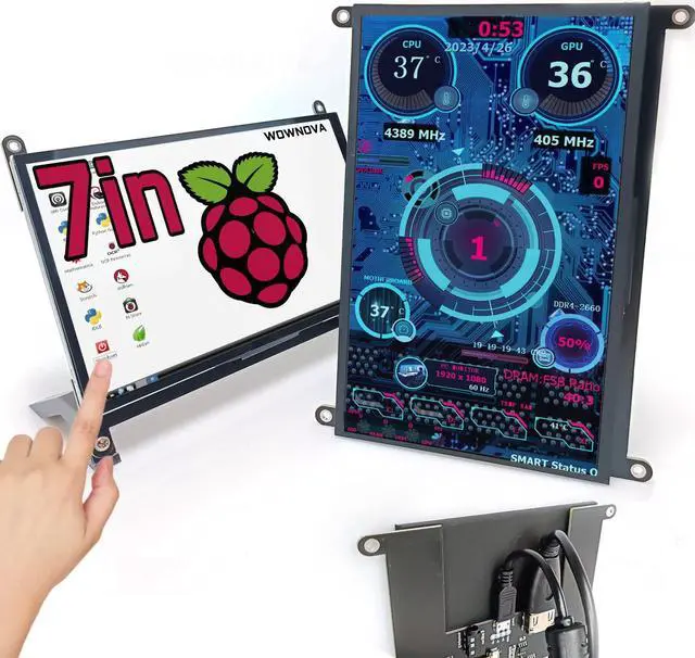 Main image of WOWNOVA 7" Computer Sensor Panel LCD Screen PC Temperature Monitor Display Secondary Screen, PC Accessories for PC Case, Compatible with Raspberry Pi and Windows 7/8/10/11 (Touch Screen)