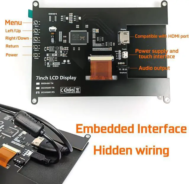 Alt view image 3 of 5 - WOWNOVA 7" Computer Sensor Panel LCD Screen PC Temperature Monitor Display Secondary Screen, PC Accessories for PC Case, Compatible with Raspberry Pi and Windows 7/8/10/11 (Touch Screen)