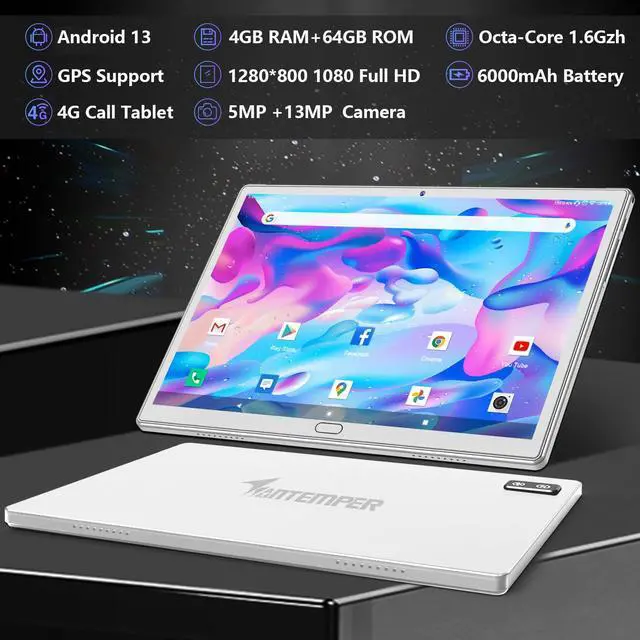 Alt view image 2 of 5 - 2023 Newest 10 Inch Tablet,2 in 1 Tablet with Keyboard Mouse, Android Tablet 4G Cellular with 2 SIM 1 SD-64GB ROM SD Max 512GB,Octa-Core,1080 FHD,13MP,GMS-Zertifizierung,GPS/ WIFI/ Bluetooth(Silvery)