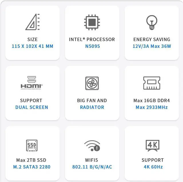 Alt view image 4 of 5 - Beelink Mini S Mini PC N5095 (up to 2.9GHz) 8GB DDR4 256GB SSD 4C/4T, 4M Cache, 4K Dual HDMI Displays, Dual Brand WiFi 5 Linux PC(Ubuntu.etc), HTPC, Family-NAS, Auto Power On, Wake On LAN