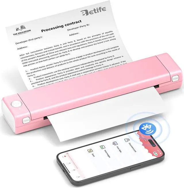 Alt view image 2 of 5 - M08F Portable Printers Wireless for Travel, Thermal Printer Support 8.5" X 11" US Letter Thermal Paper, Bluetooth Inkless Printer Compatible with iOS, Android, Laptop for Travel, Office, Home (Pink)
