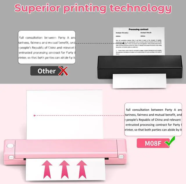 Alt view image 3 of 5 - M08F Portable Printers Wireless for Travel, Thermal Printer Support 8.5" X 11" US Letter Thermal Paper, Bluetooth Inkless Printer Compatible with iOS, Android, Laptop for Travel, Office, Home (Pink)