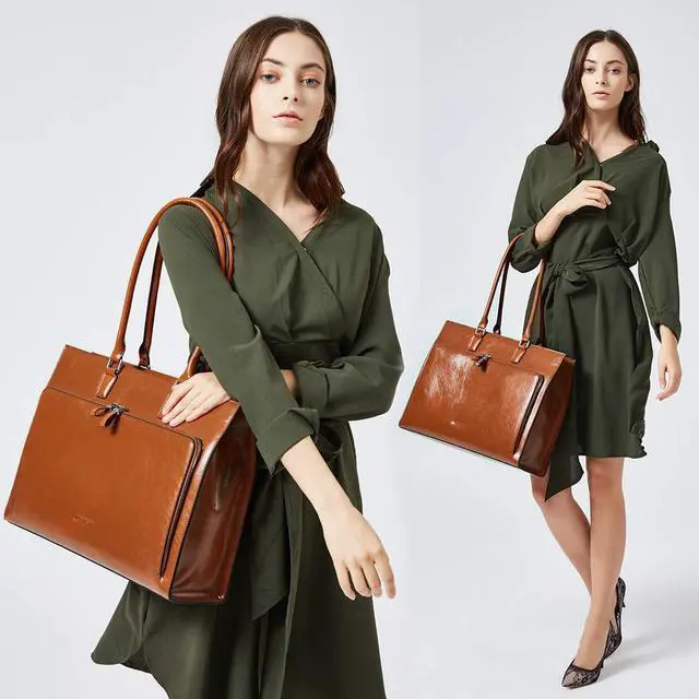 Alt view image 2 of 5 - BOSTANTEN Leather Briefcase for Women Vintage 15.6 inch Laptop Bag for Women Business Shoulder Handbag Brown