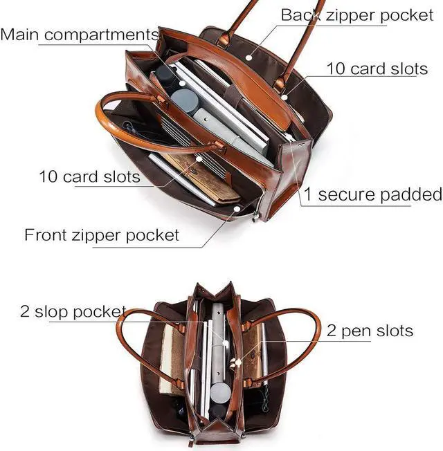Alt view image 4 of 5 - BOSTANTEN Leather Briefcase for Women Vintage 15.6 inch Laptop Bag for Women Business Shoulder Handbag Brown