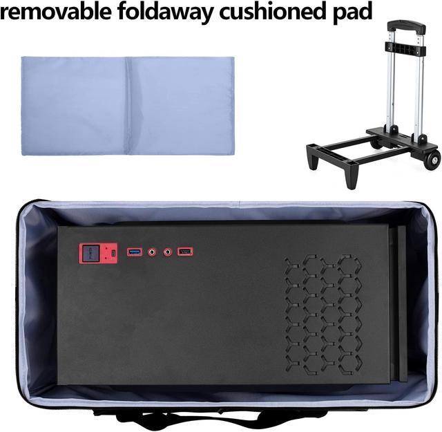 Alt view image 3 of 5 - CURMIO Desktop Computer Travel Bag, Rolling Desktop Computer Carrying Case with Wheels Double Layers Computer Tower Travel Bag with Detachable Dolly for PC Chassis, Keyboard and Mouse, Patented Design
