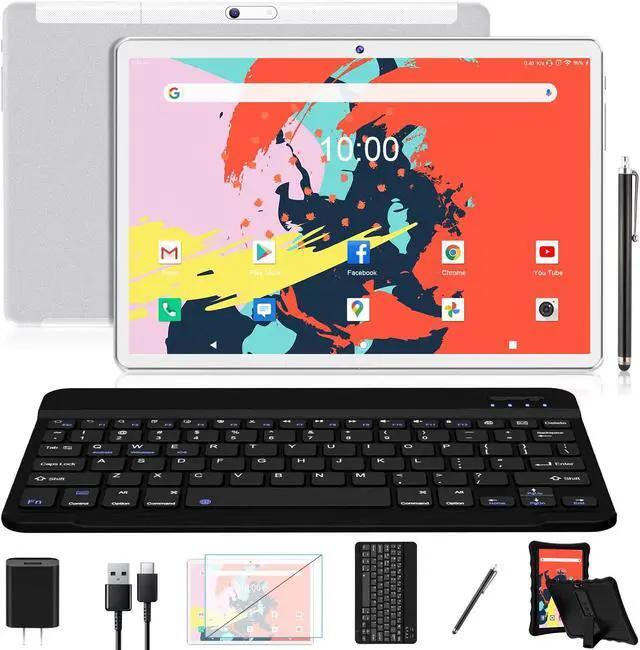 Main image of Tablet 10.1" Octa-Core Android 11 Tablet, 64GB Storage Tableta with Keyboard, Stylus, Dual 13MP+5MP Camera, WiFi, Bluetooth, GPS, 512GB Expand Support, IPS Full HD Display