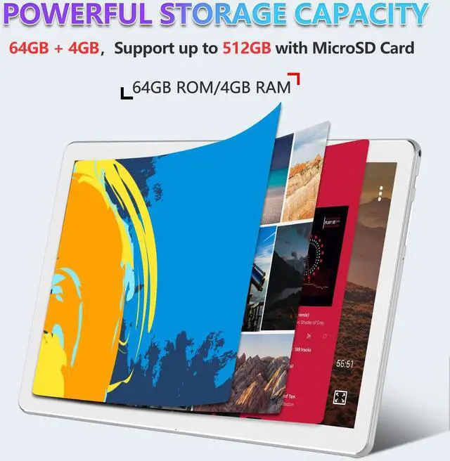 Alt view image 3 of 5 - Tablet 10.1" Octa-Core Android 11 Tablet, 64GB Storage Tableta with Keyboard, Stylus, Dual 13MP+5MP Camera, WiFi, Bluetooth, GPS, 512GB Expand Support, IPS Full HD Display