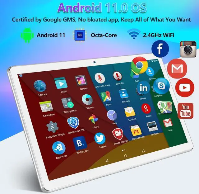 Alt view image 4 of 5 - Tablet 10.1" Octa-Core Android 11 Tablet, 64GB Storage Tableta with Keyboard, Stylus, Dual 13MP+5MP Camera, WiFi, Bluetooth, GPS, 512GB Expand Support, IPS Full HD Display