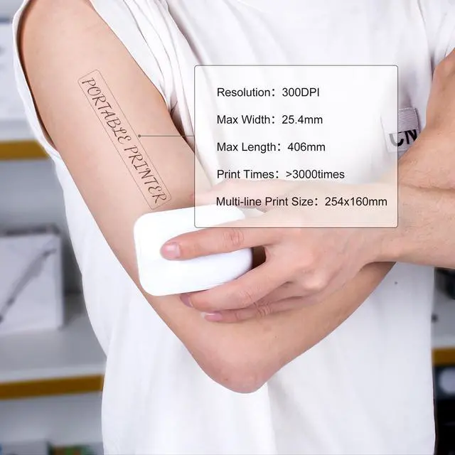 Alt view image 2 of 5 - Kretrum Tattoo Mini Portable Handheld Wirless WiFi Printer for iOS & Android APP DIY Custom Temporary Printer Logo Qrcode Barcode Label Photo Printer (White)