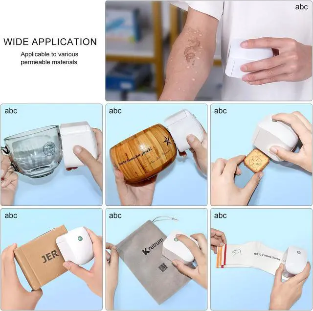 Alt view image 3 of 5 - Kretrum Tattoo Mini Portable Handheld Wirless WiFi Printer for iOS & Android APP DIY Custom Temporary Printer Logo Qrcode Barcode Label Photo Printer (White)