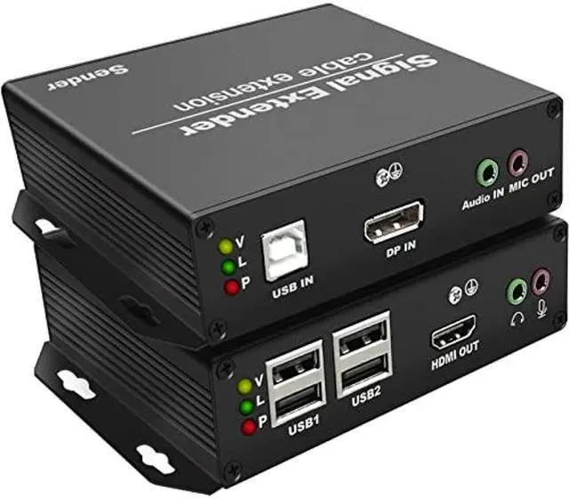 Main image of 4K DP to HDMI KVM Extender Over Cat5e/6/7 up to 394ft, LornCeng DisplayPort to HDMI Ethernet Extension Over IP Zero Latency Support 3D 4K@30Hz, HDMI 1.4, EDID Pass-Through, IR, RS232, 4Port USB2.0