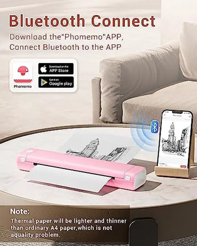 Alt view image 3 of 5 - Phomemo M08F Wireless Tattoo Stencil Printer, Thermal Tattoo Machine Compatible with 8.5''x11'' Transfer Paper, Bluetooth Stencil Tattooing Printer for Smartphones & PC for Tattoo Artists, Pink