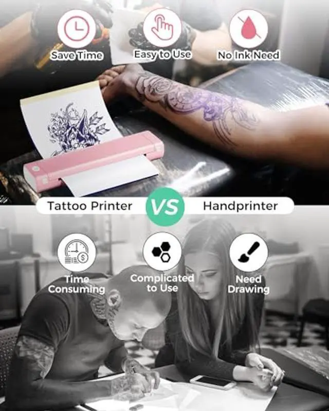 Alt view image 4 of 5 - Phomemo M08F Wireless Tattoo Stencil Printer, Thermal Tattoo Machine Compatible with 8.5''x11'' Transfer Paper, Bluetooth Stencil Tattooing Printer for Smartphones & PC for Tattoo Artists, Pink