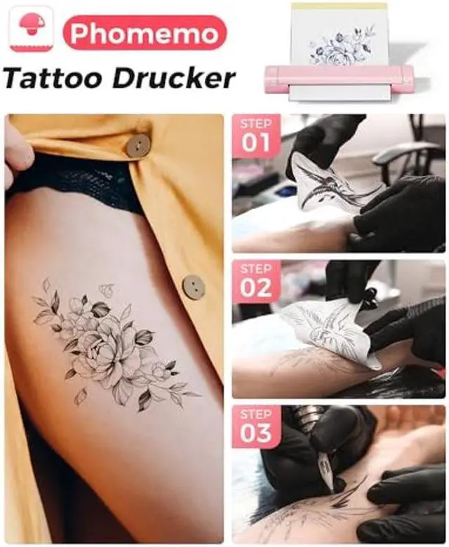 Alt view image 5 of 5 - Phomemo M08F Wireless Tattoo Stencil Printer, Thermal Tattoo Machine Compatible with 8.5''x11'' Transfer Paper, Bluetooth Stencil Tattooing Printer for Smartphones & PC for Tattoo Artists, Pink