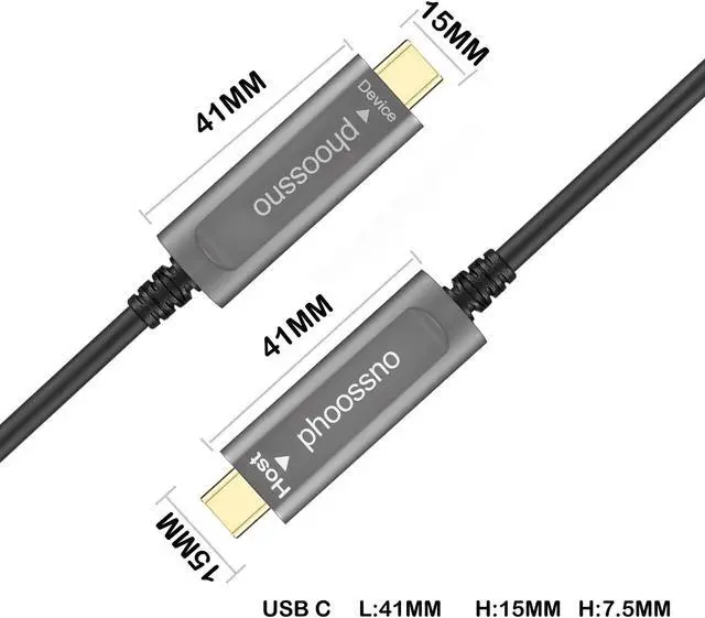 Alt view image 2 of 5 - phoossno USB C to C Fiber Optical Cable USB 3.1 Type C Cable 10Gbps 65FT Compatible with Microsoft Azure Logitech Camera Aver &Vaddio & Barco ClickShare Touch Screen Kinect Intel RealSense