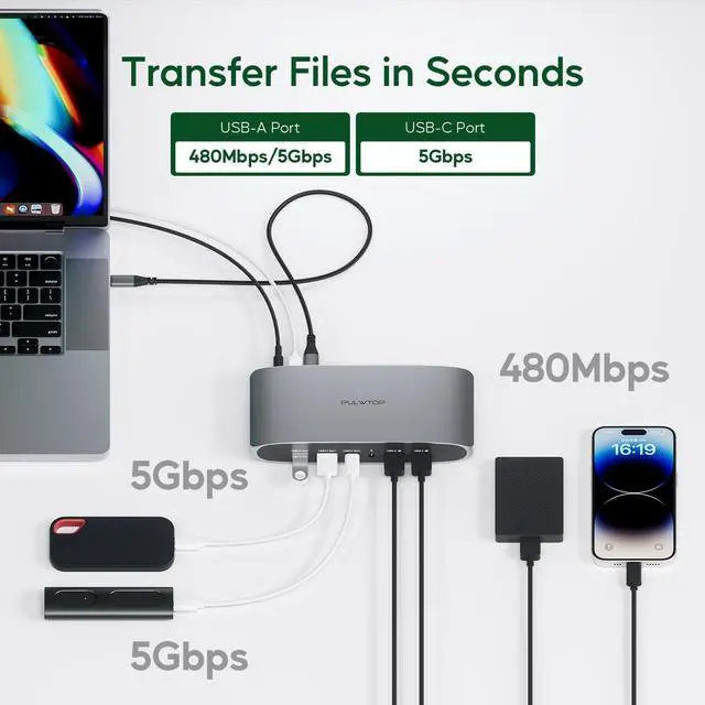 Alt view image 5 of 5 - PULWTOP Displaylink Docking Station, Triple Display DisplayLink Dock for MacBook M1/M2/M3 Windows, 4K@60Hz Laptop Docking Station with 2 HDMI, 2 Display Port, PD, USB C Data, 4 USBA, Ethernet, Audio
