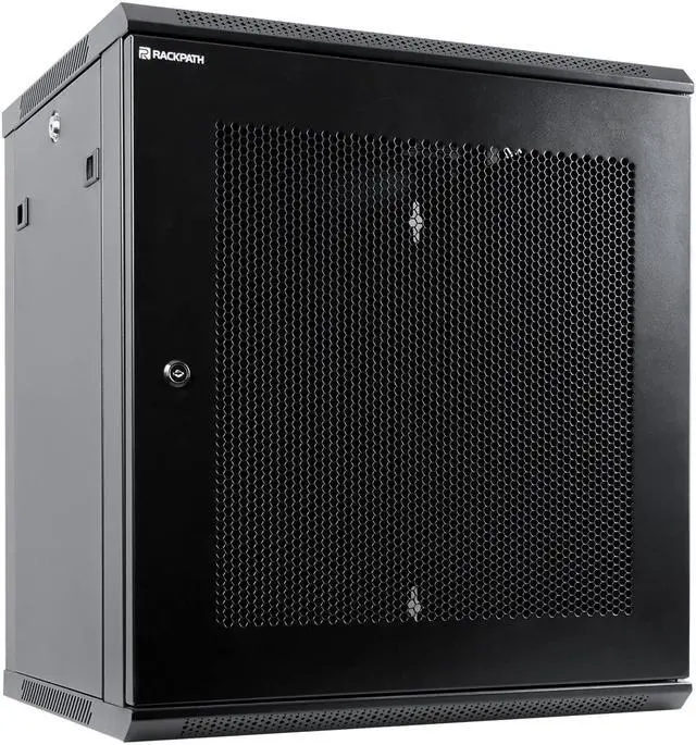 Main image of RackPath 12U Wall Mount Server Cabinet Network Rack Enclosure, Quiet Cooling Fan, Perforated Door, Black