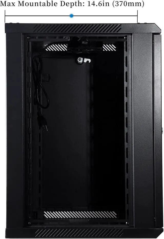 Alt view image 3 of 5 - RackPath 12U Wall Mount Server Cabinet Network Rack Enclosure, Quiet Cooling Fan, Perforated Door, Black