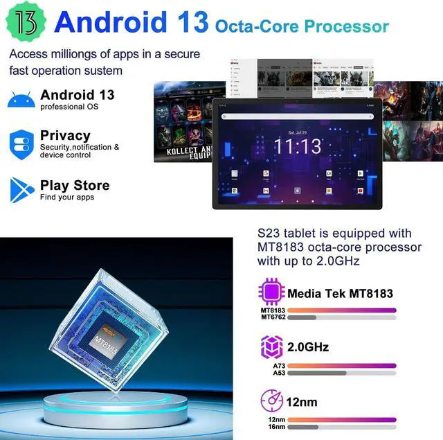Alt view image 2 of 5 - 2025 Tablet 11 Inch Screen 2K Tablet Octa-Core 2.0 GHz,16GB RAM+256GB ROM+TF 1TB /2000 * 1200 Pixel/8MP+20MP+2MP Macro/10000 mAh/5G WiFi Metal Cover Silver