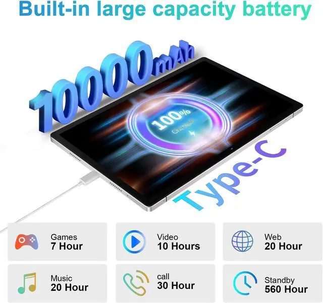Alt view image 5 of 5 - 2025 Tablet 11 Inch Screen 2K Tablet Octa-Core 2.0 GHz,16GB RAM+256GB ROM+TF 1TB /2000 * 1200 Pixel/8MP+20MP+2MP Macro/10000 mAh/5G WiFi Metal Cover Silver