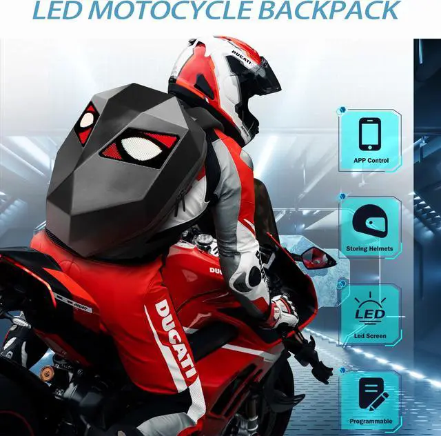 Alt view image 2 of 5 - Taysem LED Backpack with Devil Eyes that Blink, Waterproof Motorcycle Backpack for Men Cool Knight Helmet Backpacks (B)