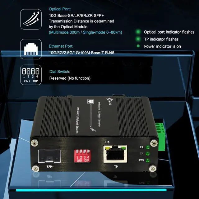 Alt view image 2 of 5 - Throncom Industrial 10G Fiber Media Converter Mini 10GBase-X SFP+ Fiber Optic Transceiver Cooper to SFP+ 12-48V DC 10Gigabit Ethernet Converter DIN Rail