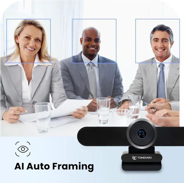 Alt view image 4 of 5 - TONGVEO 4K Webcam Conference Call TV Room Web Camera with Dual Microphones &Speaker, | All-in-One USB Video Camera, 116° Wide Angle, AI Auto Framing | Compatible with MS Teams, Zoom, OBS