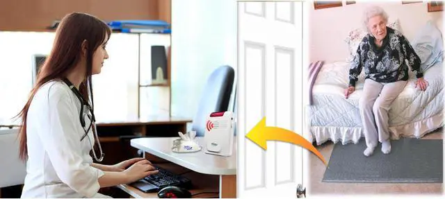 Alt view image 2 of 5 - Smart Caregiver Economy Cordless Fall Monitor and Cordless Floor Mat Sensor Bundle with Pouch of 30 Cleaning Wipes