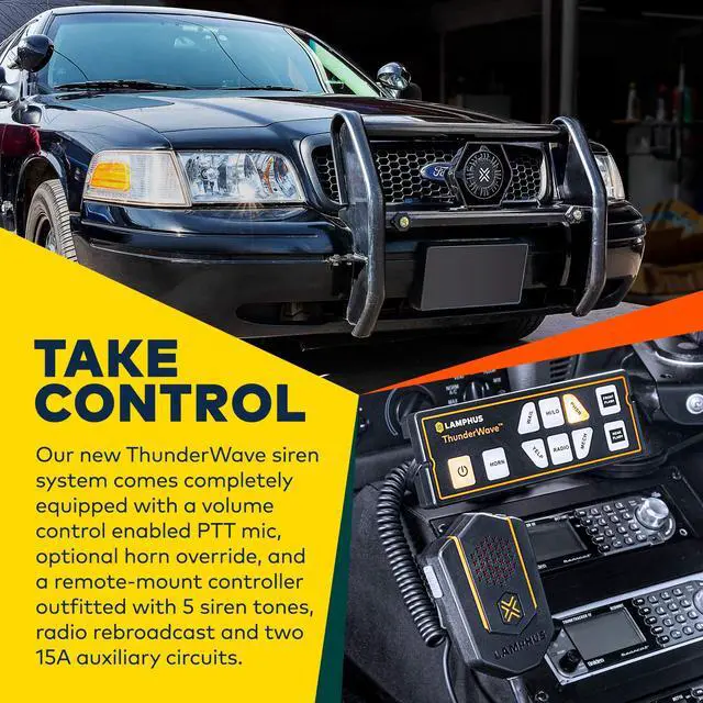 Alt view image 5 of 5 - LAMPHUS ThunderWave 100W Emergency Police Siren Speaker Kit [Remote Control][2x15A Aux Light Switch][Hands-Free Air Horn][Radio Broadcast] 12V Warning PA System for Emergency Vehicle Pickup Truck UTV