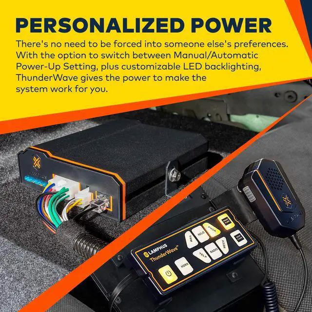 Alt view image 3 of 5 - LAMPHUS ThunderWave 100W Emergency Police Siren Speaker Kit [Remote Control][2x15A Aux Light Switch][Hands-Free Air Horn][Radio Broadcast] 12V Warning PA System for Emergency Vehicle Pickup Truck UTV
